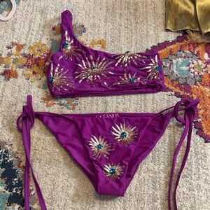 OCEANUS Purple Sequin Bikini Set size small